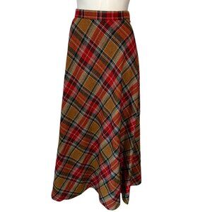 Vtg 70s Adelaar Size 8 Wool Red Plaid Maxi Skirt Classic Preppy Womens A-Line